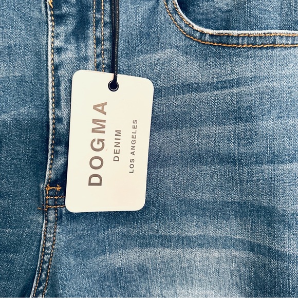 Dogma Distressed Jeans Womens 9/28 Blue Side Split Straight Leg Stretch Casual - Picture 6 of 12